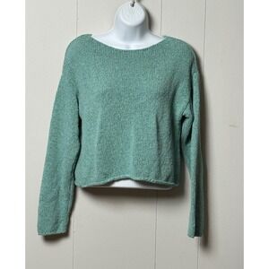 Madewell Women's Seafoam Green Oversized Cropped Knit Boat Neck Sweater Size XXS